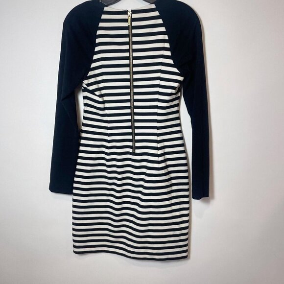 Michael Kors Womens Striped Long Sleeve Sheath Dress Black 2 Zipper Sleeve - Picture 2 of 10